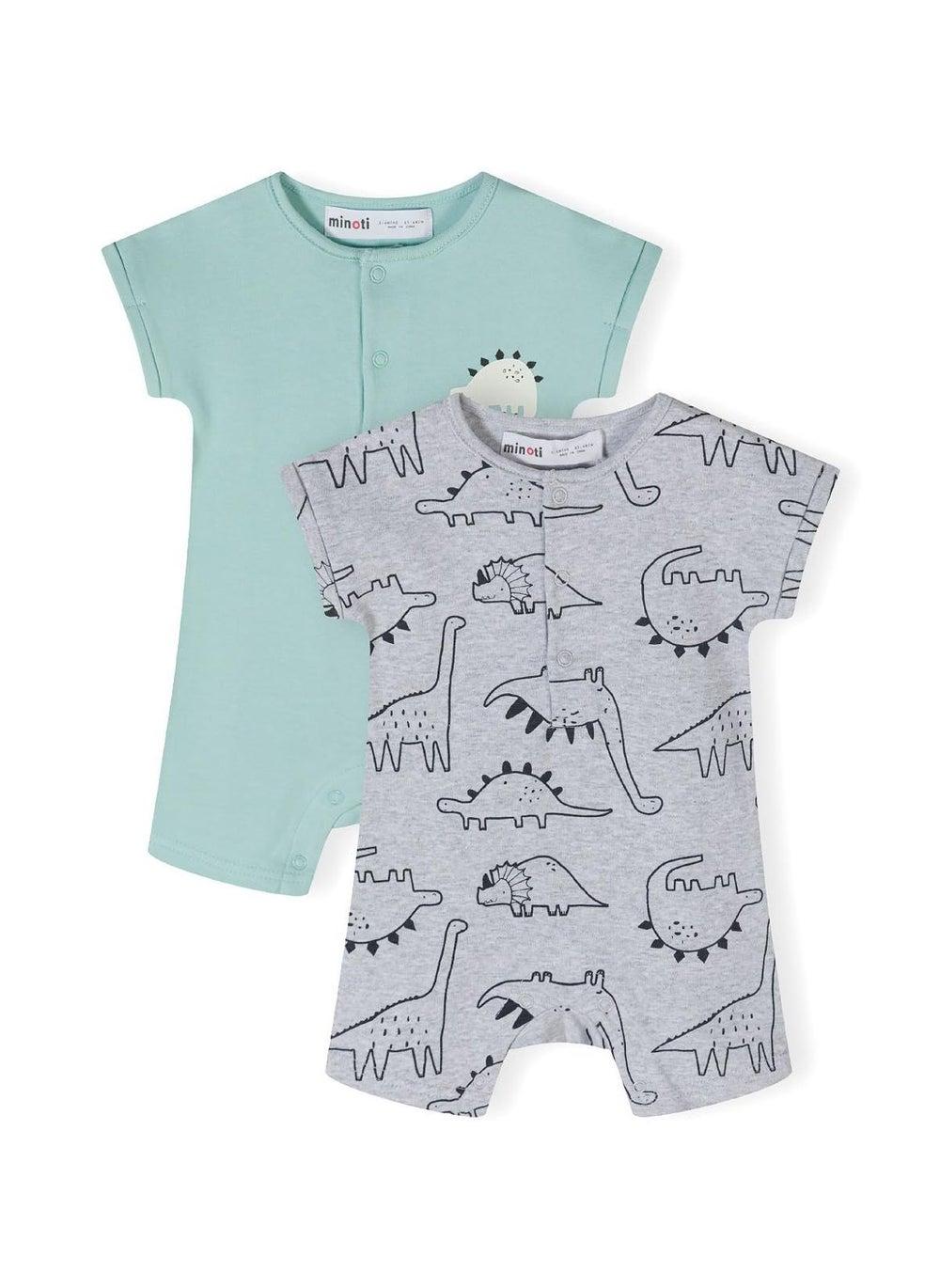 Boys 2-Pack Cotton Short Sleeve Rompers Grey Pattern - Image 1