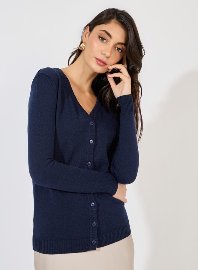 Navy Blue Regular Fit V-Neck Cardigan 7008717122 - Image 1