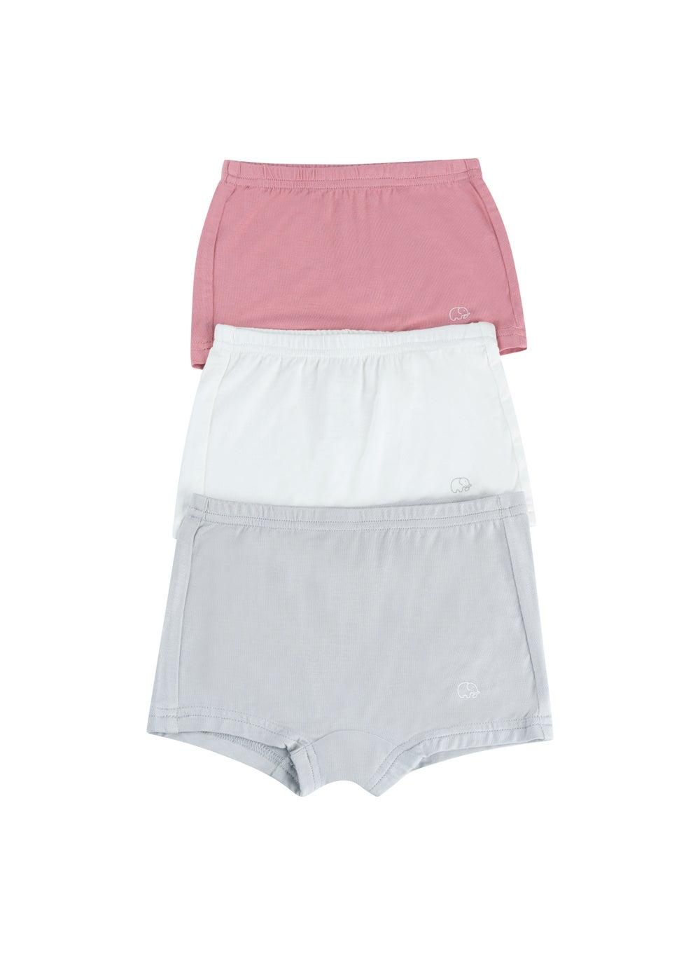 Organic Bamboo Girls Boxer Set 3-Pack Grey Pink White - Image 1