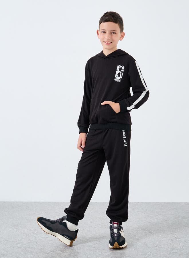Teen Black Graphic Hoodie & Jogger Set Classic Fit - Image 1