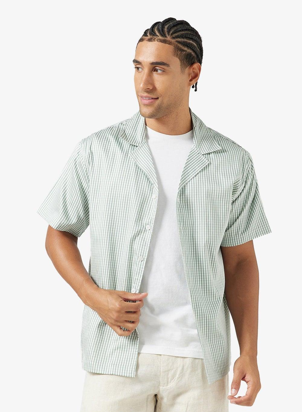 Olive Green Relaxed Fit Striped Shirt Zopst4Oo114 - Image 1
