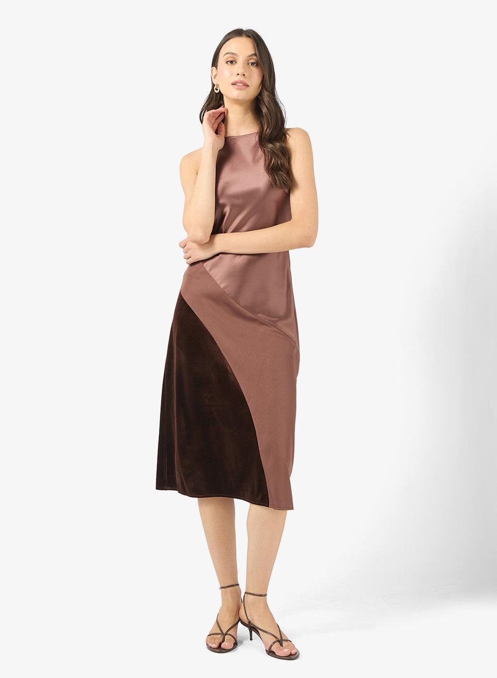 AWMARIAH Mocha O-Neck Midi Slip Dress 10341936 - Image 1