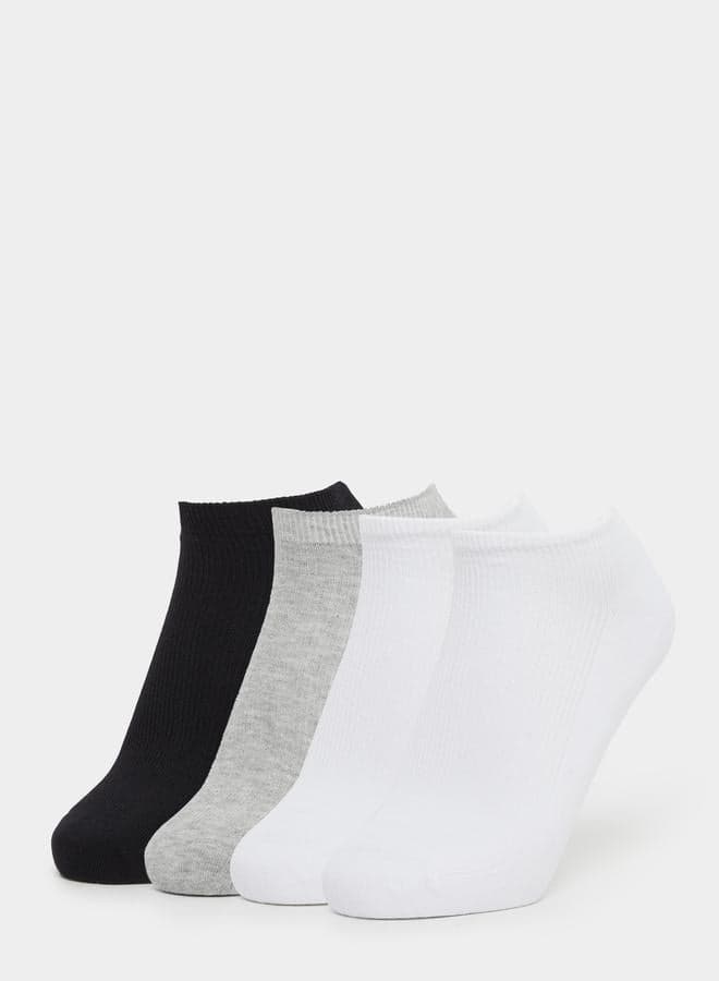 Plain Ribbed Cotton Ankle Socks 4-Pack Multicolour - Image 1