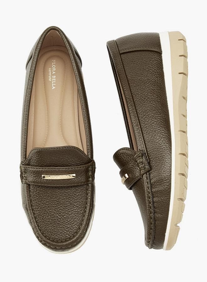 Flora Bella Olive Textured Loafers J109 4 - Image 1
