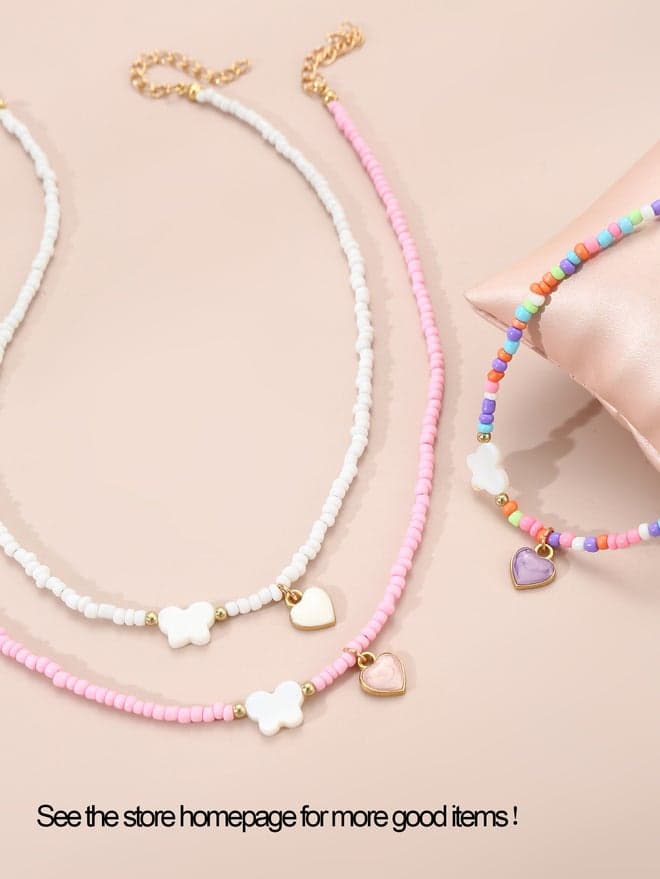 Take Two 3-Piece Butterfly Heart Beaded Necklace Set - Image 1