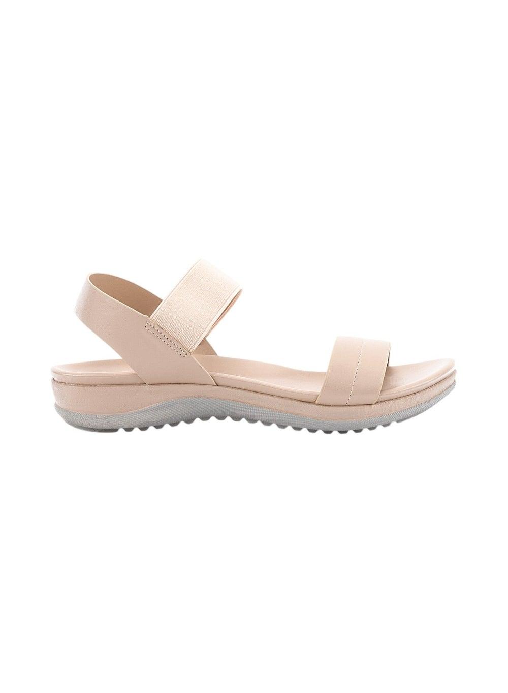 Elastic Ankle Strap Flat Sandals – Beige Comfort Fit - Image 1