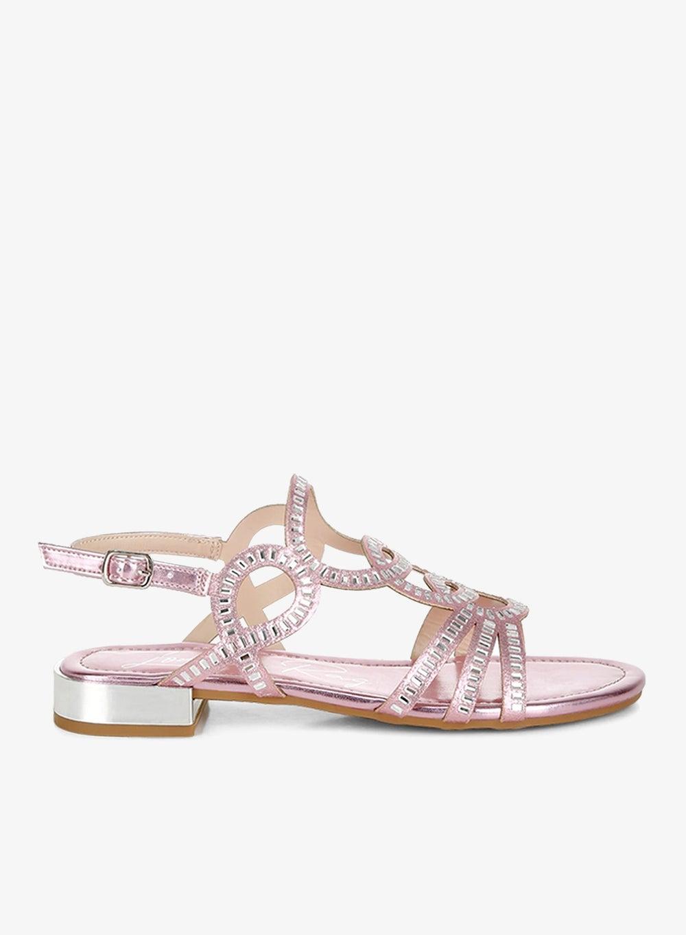 Sh4962 Pink Rhinestone Cut-Out Flat Sandals - Image 1