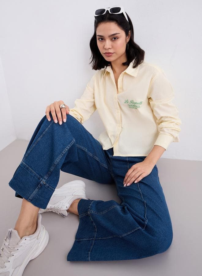 Styli Pintuck Detail Dark Blue Wide Leg Jeans - Image 1