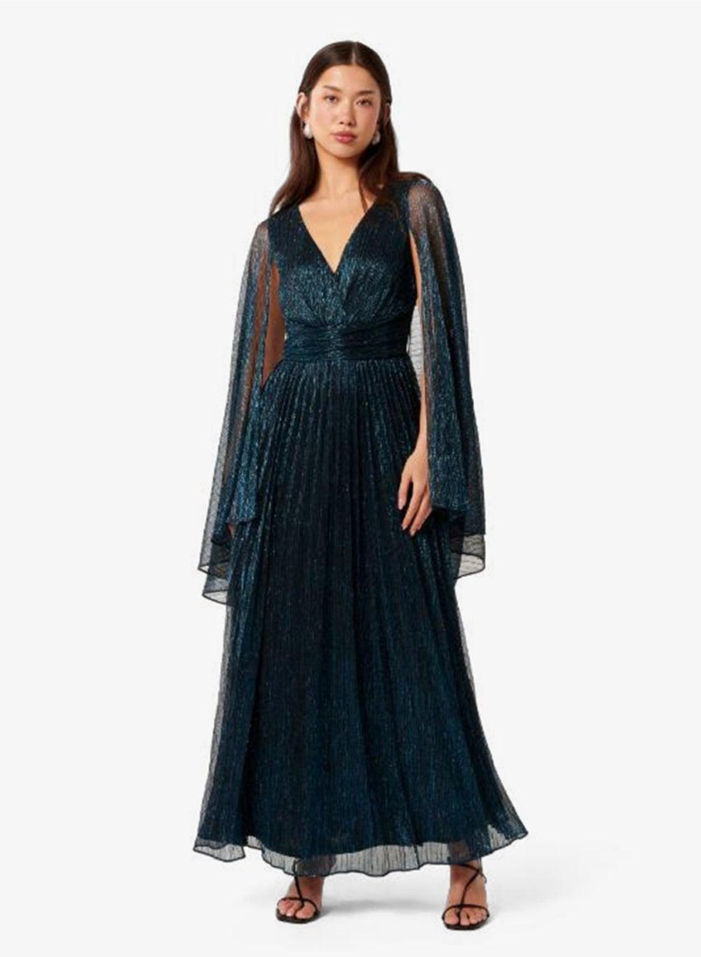 Priscilla Plissé Cape Sleeve V-Neck Maxi Dress - Image 1
