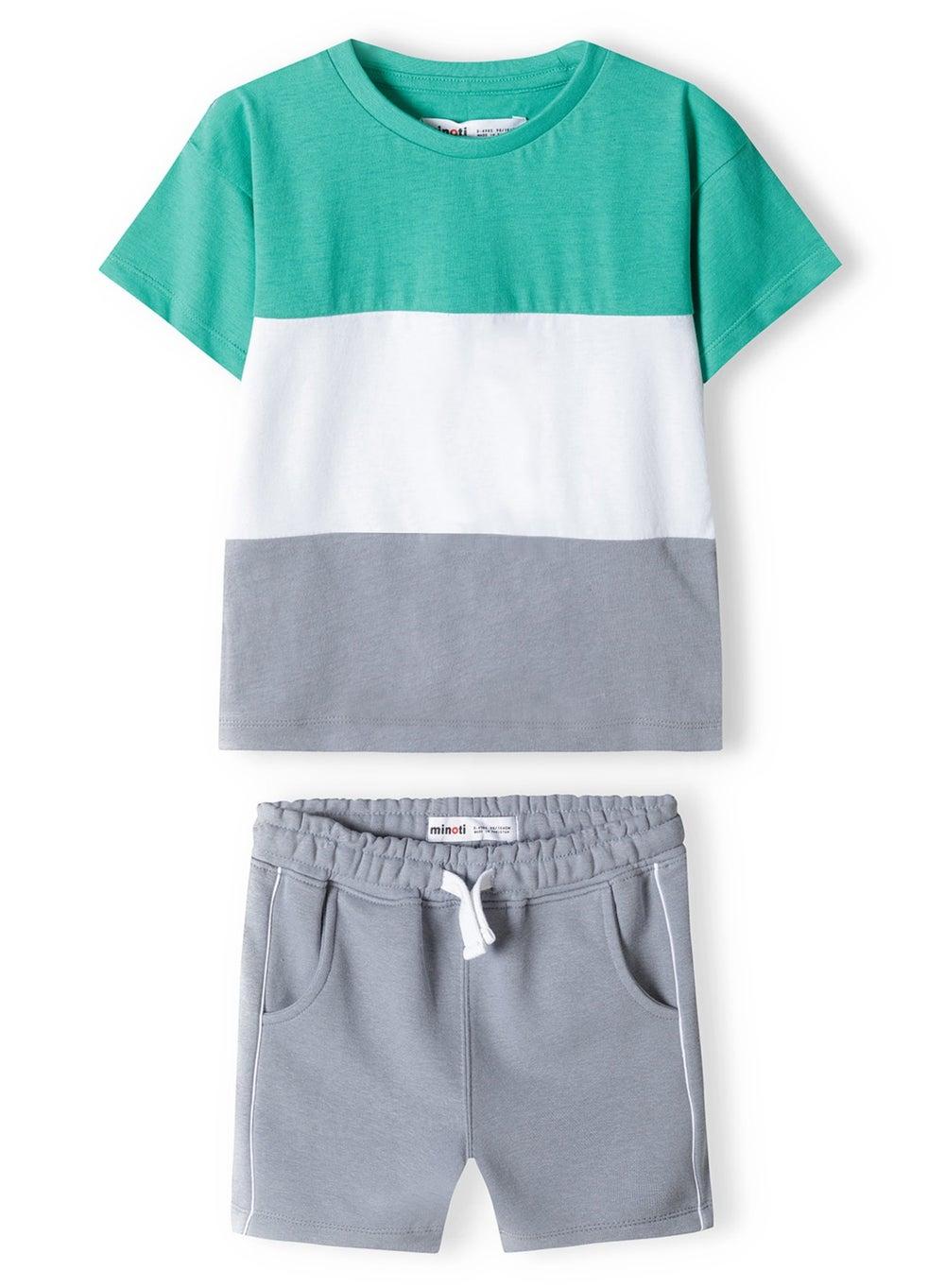Boys Contrast Green T-Shirt and Fleece Shorts Set - Image 1