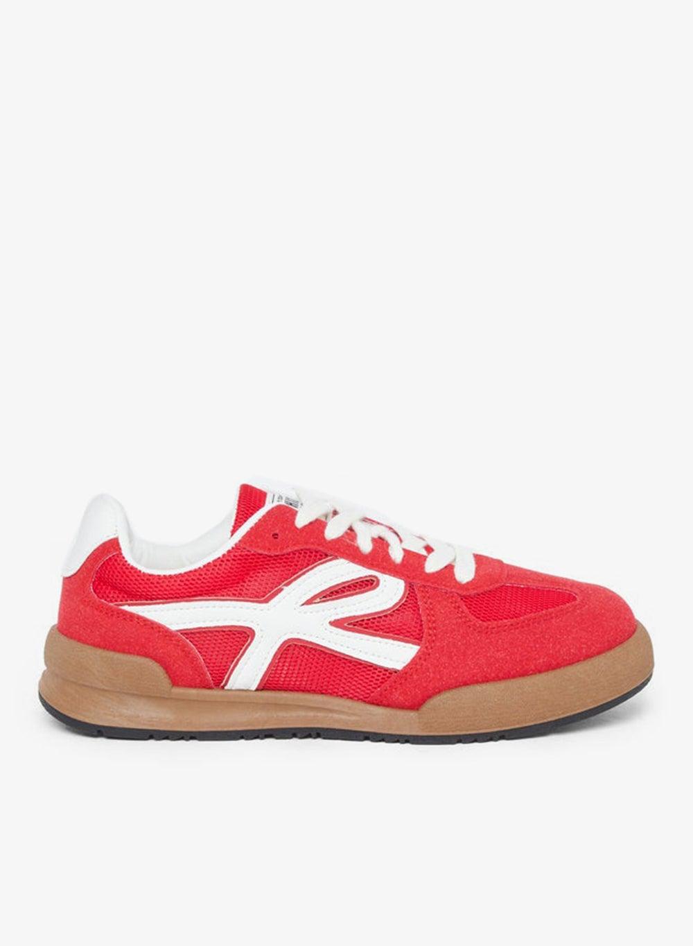 Red Suede Look Lace-Up Casual Sneakers - Image 1