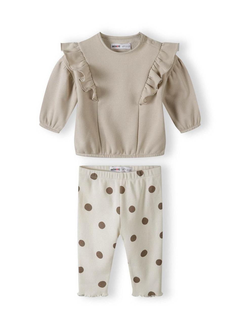 Beige Frill Shoulder Sweatshirt & Ribbed Leggings Set - Image 1