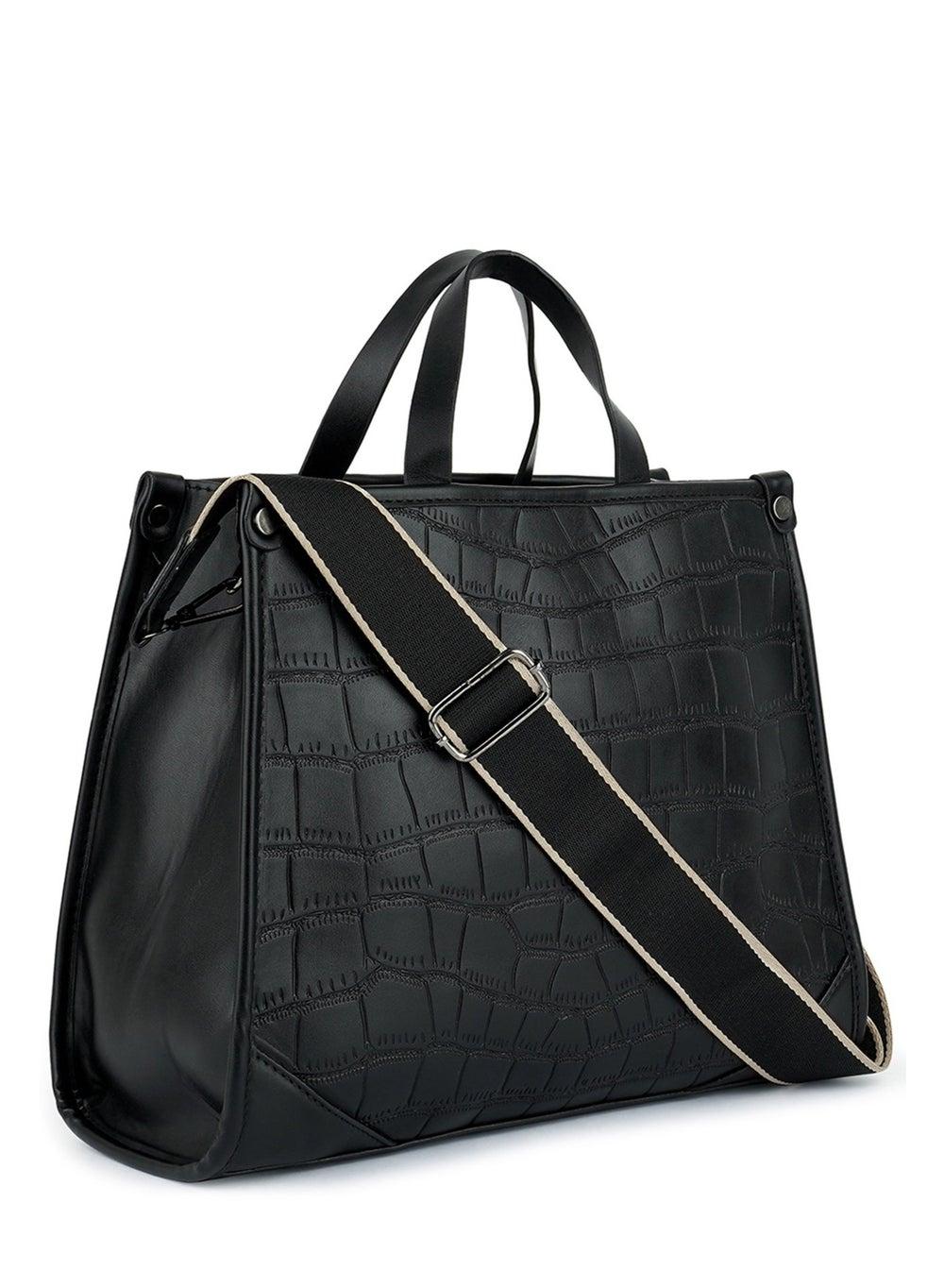 Black Croco Faux Leather Trapeze Handbag Bg5475 - Image 1