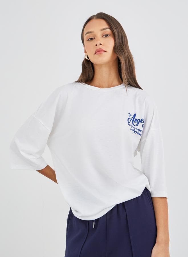 Oversized Slogan Print Round Neck T-Shirt - Image 1