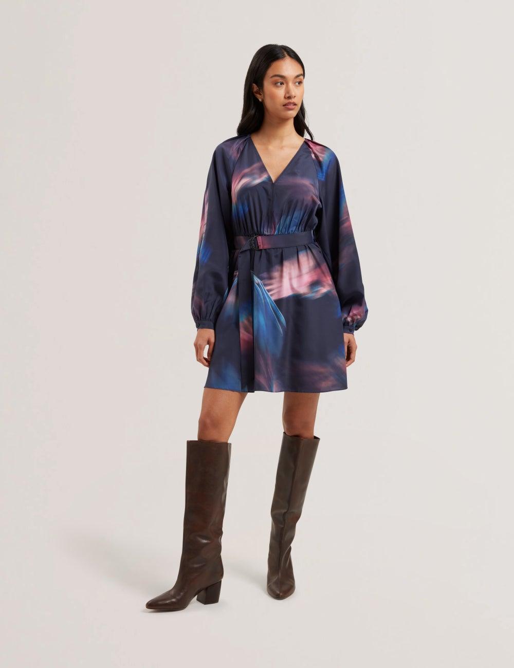 Abstract Print Belted Mini Dress 277599 - Image 1