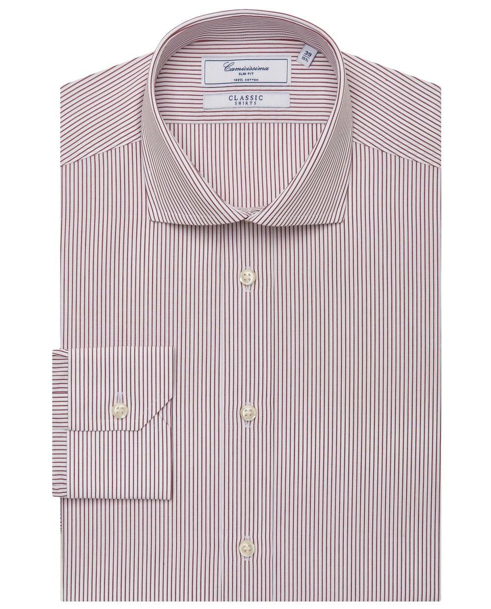 Bordeaux Striped Slim Fit Poplin Shirt LS - Image 1