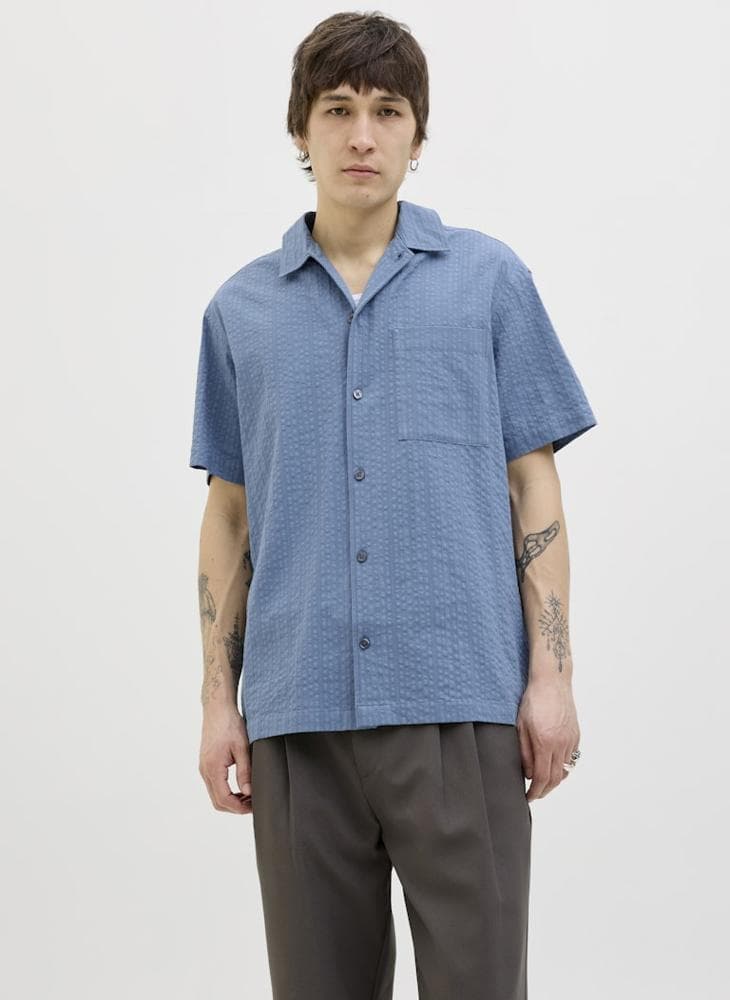 Men’s Blue Seersucker Relaxed Fit Shirt 12274745 - Image 1