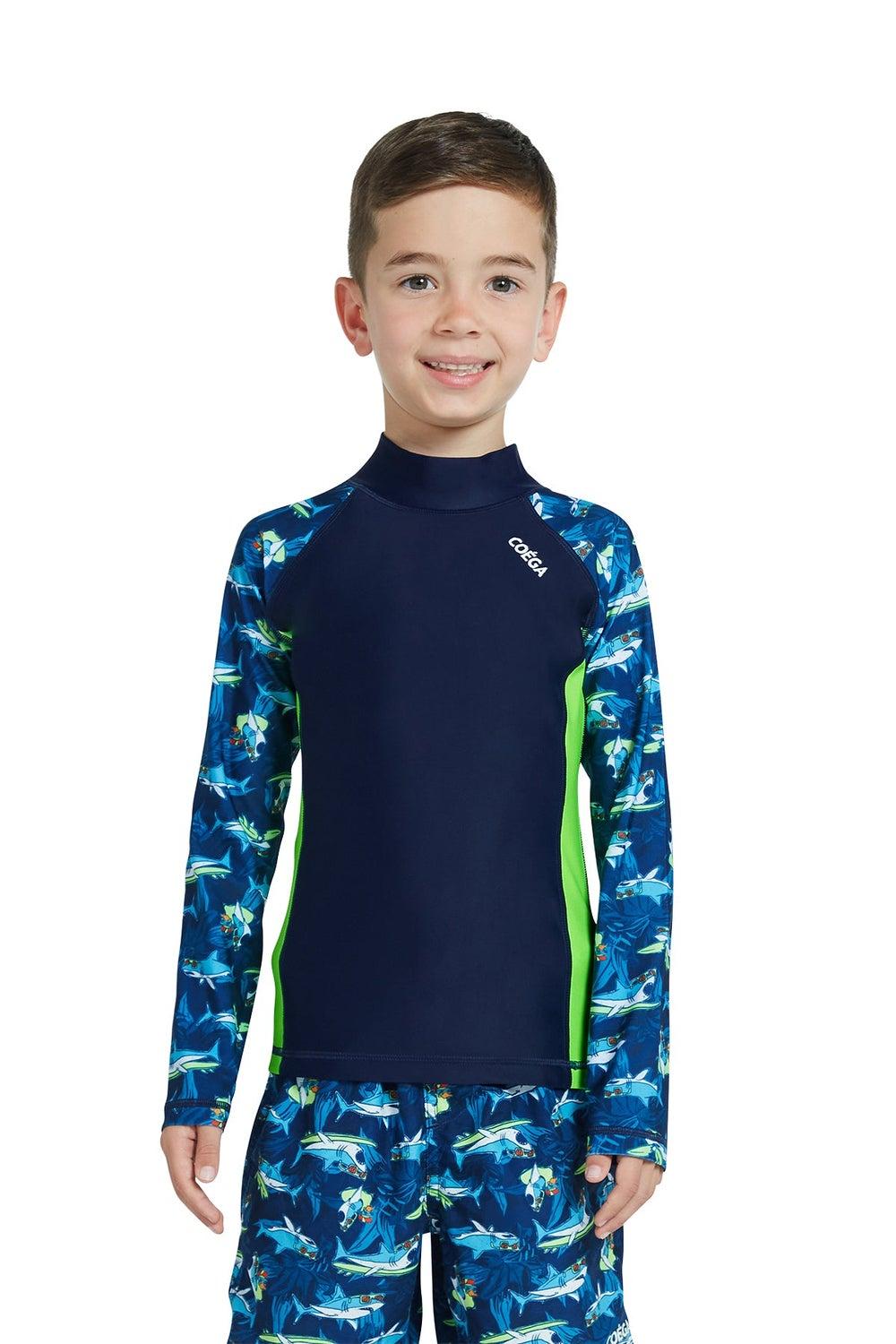 COEGA Boys Navy Sharks Long Sleeve Rashguard - Image 1