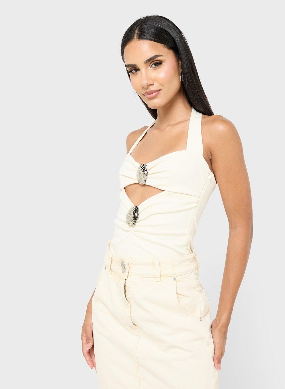 Ivory Halter Neck Cutout Fitted Top 1219 29 - Image 1
