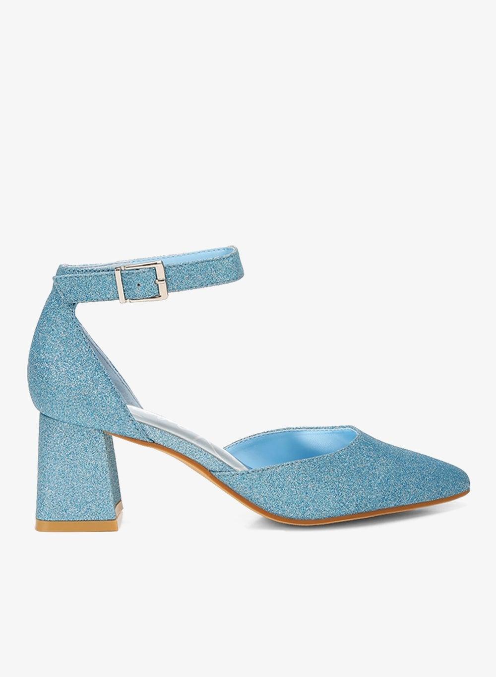 Blue Glitter Block Heel Sandals SH5006 - Image 1