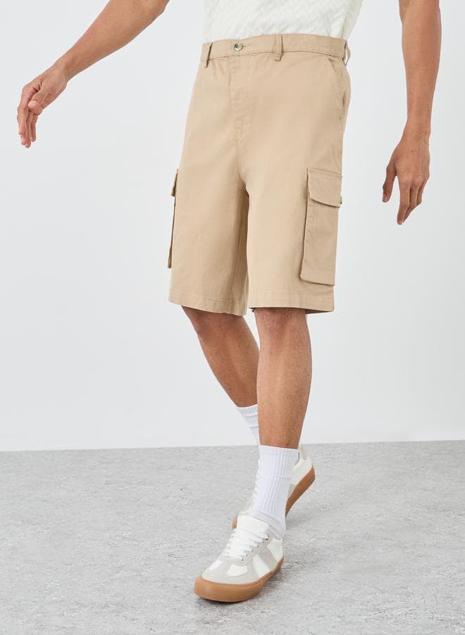Styli Beige Canvas Cargo Shorts Regular Fit - Image 1
