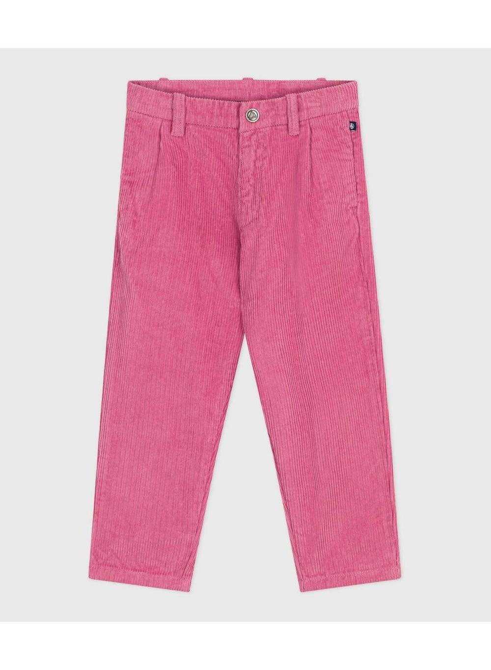 Girls Pink Corduroy Straight-Fit Cropped Trousers - Image 1