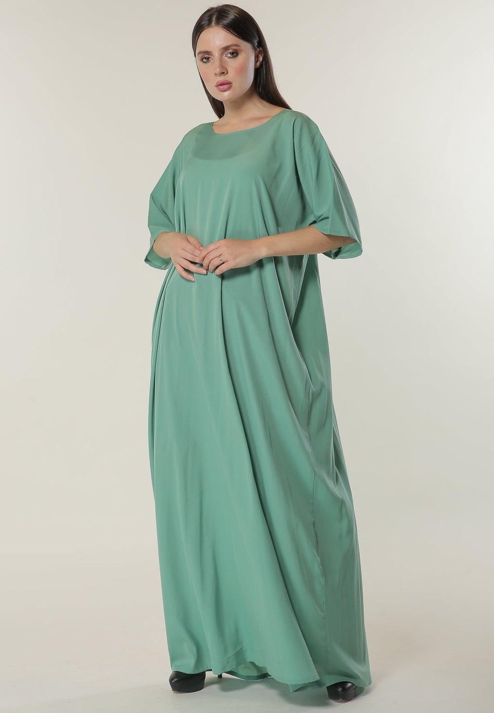 Asymmetric Green Crew Neck Casual Abaya - Image 1