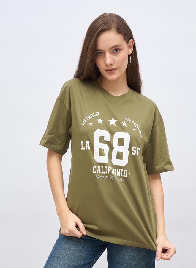 Green Graphic Oversized Longline Cotton T-Shirt - Image 1