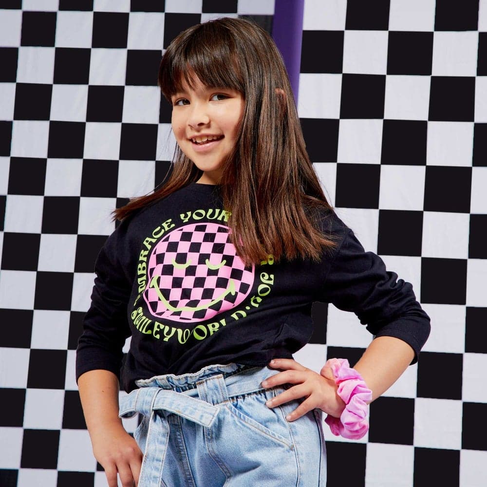 SmileyWorld Black Loose-Fit Long Sleeve Cotton Tee - Image 1