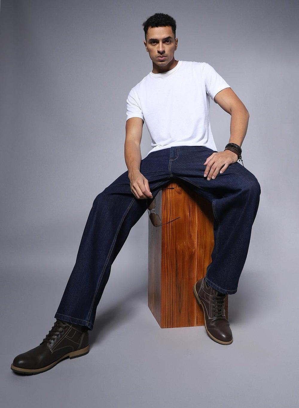 Men’s Cotton Wide Leg Mid Rise Jeans Hsmjns2060 - Image 1