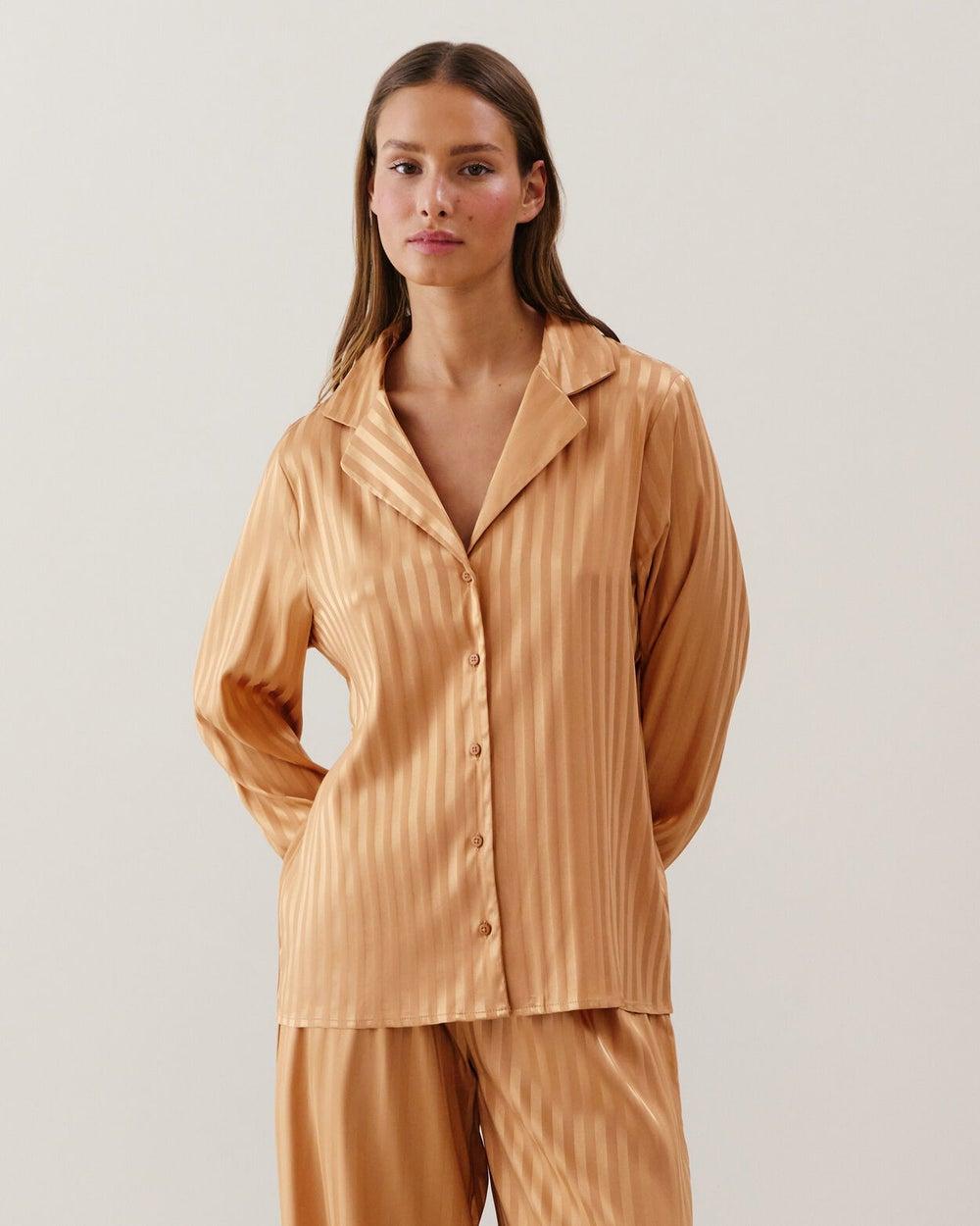Light Camel Striped Satin Shirt 655098617 - Image 1