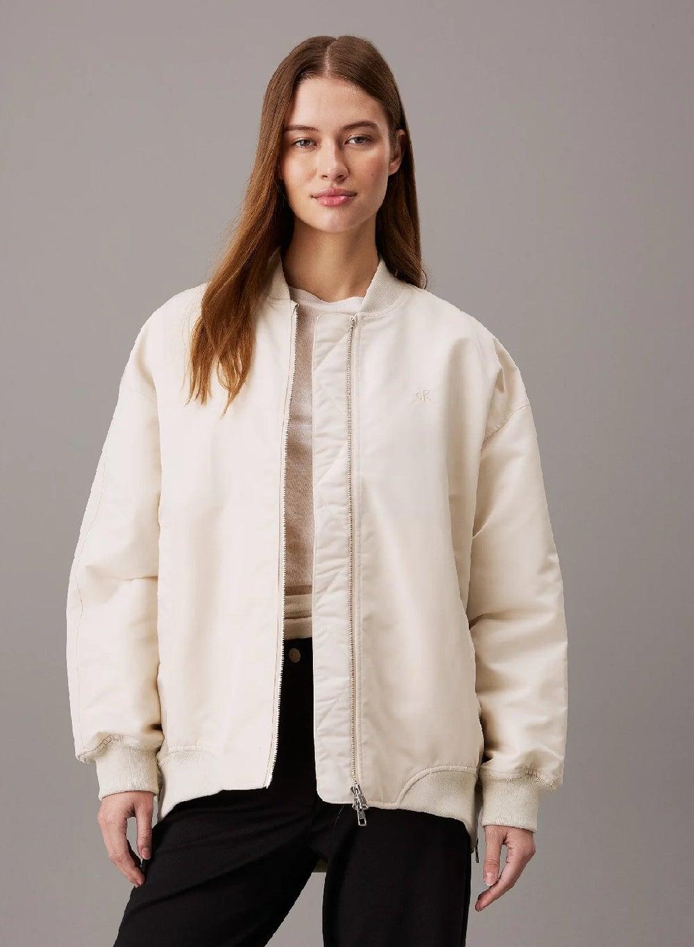 Relaxed Sateen Bomber Jacket in Eggshell - Image 1