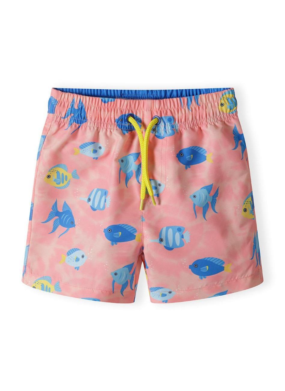 Boys Salmon Print Swim Shorts Classic Fit Drawcord - Image 1