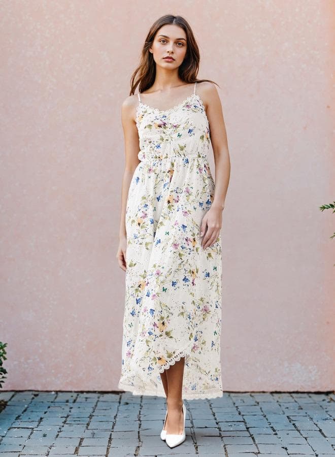 2Xtremz Cream Floral Maxi Dress with Schiffli Detail - Image 1