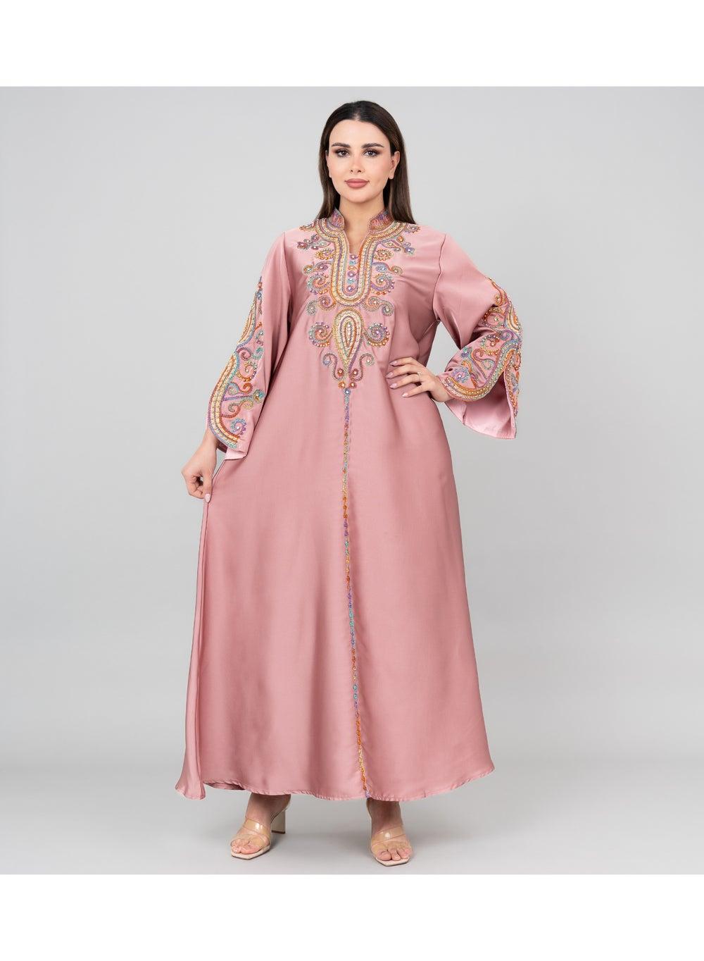 Pink Embroidered Jalabiya IK1009 Modern Elegance - Image 1