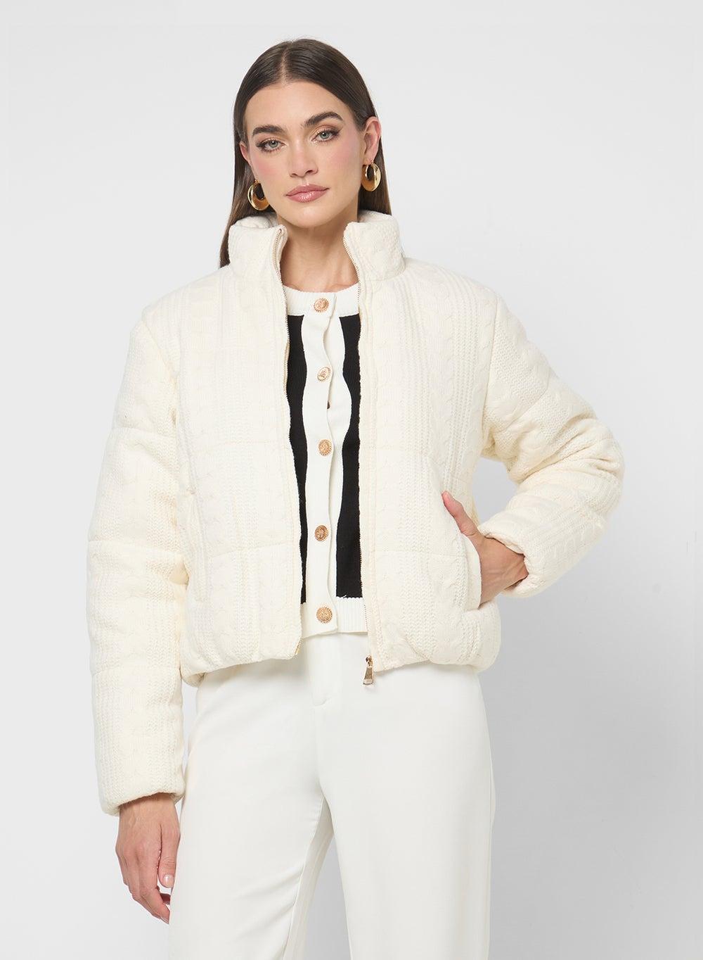 Xx11071 White High Neck Puffed Jacket - Image 1