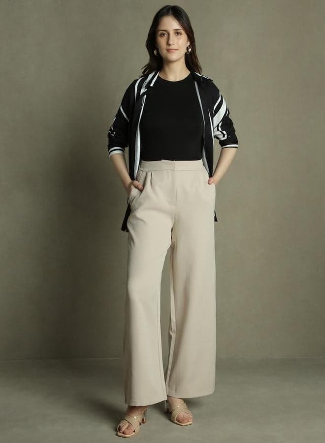 Khaki High-Rise Straight Leg Trousers Relaxed Fit - Image 1