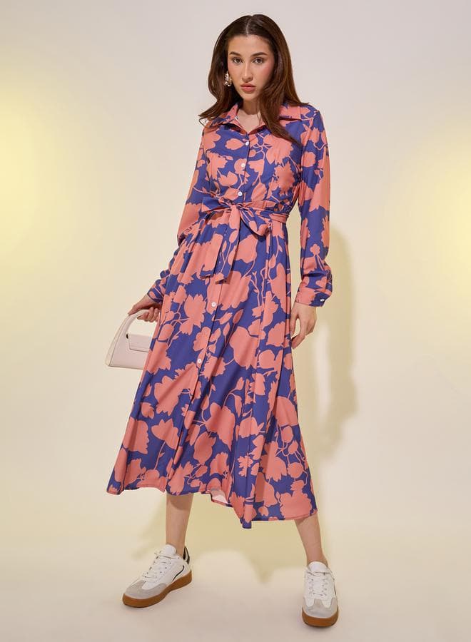 Floral Belted Midi Shirt Dress 7012721420Multi - Image 1