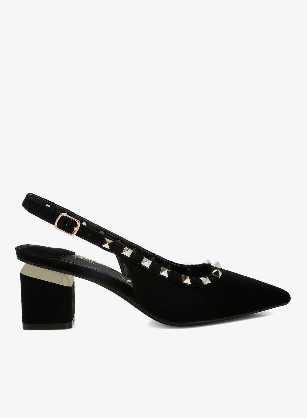 Black Stud-Embellished Microfiber Sandals Sh4975 - Image 1