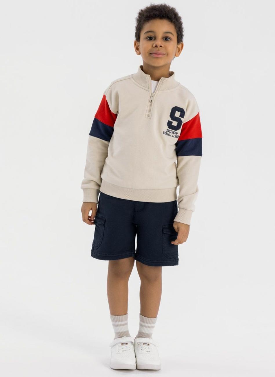 Boys Navy Knitted Cargo Shorts Elastic Waist - Image 1