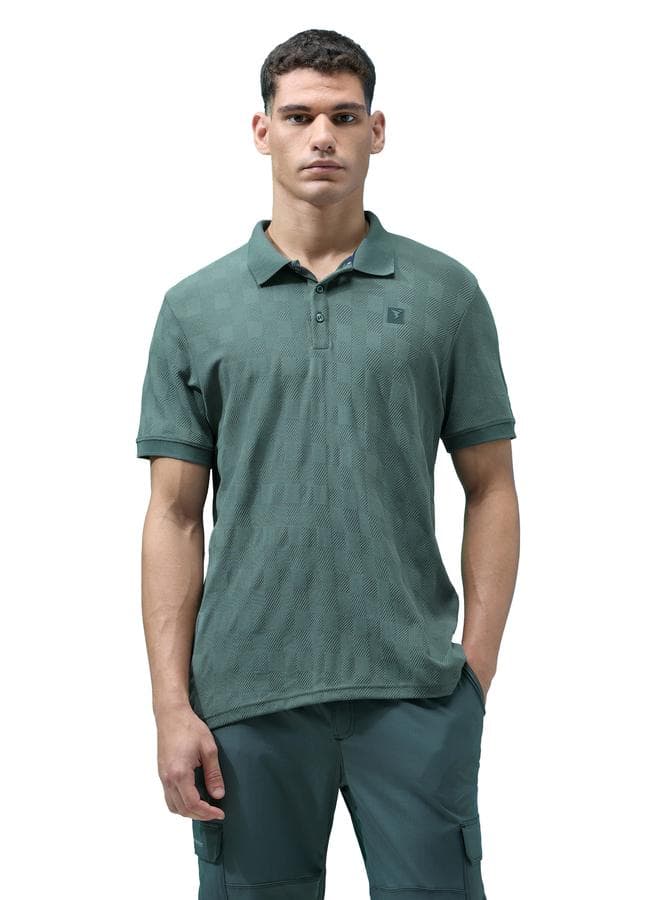 Technosport Jacquard Slim Fit Polo Shirt Green - Image 1