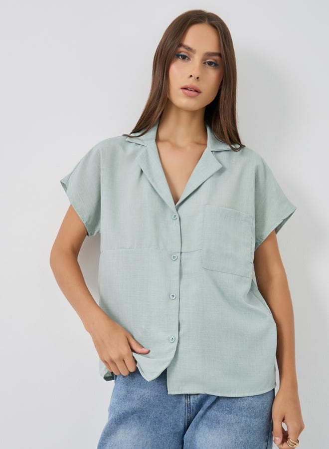 Green Solid Drop Shoulder Polo Shirt Regular Fit - Image 1