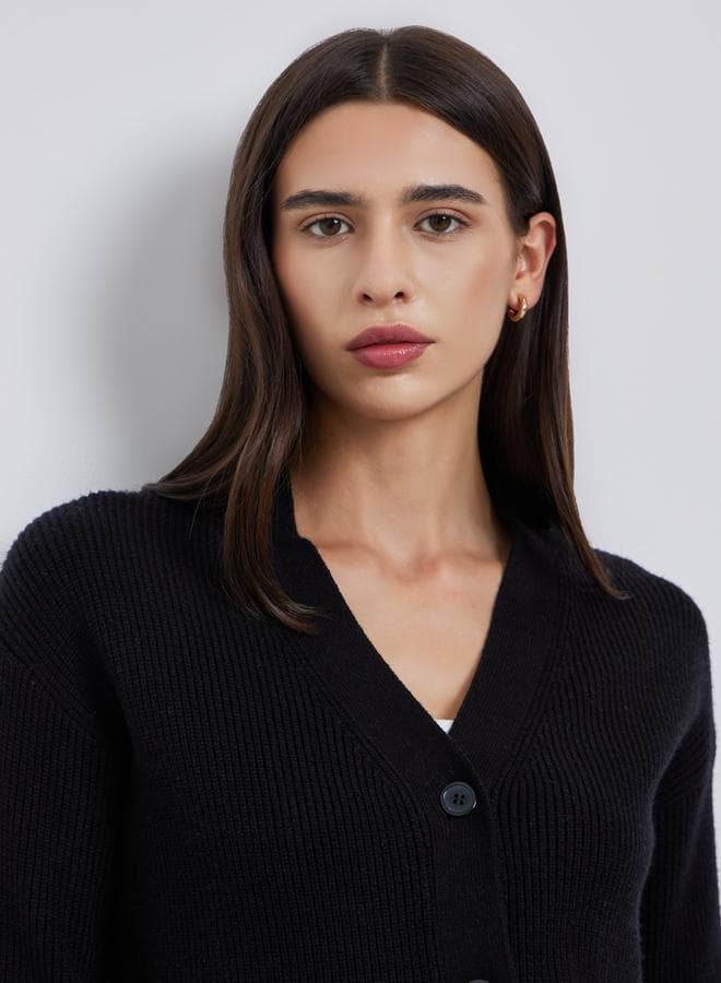 Take Two Black Ribbed Buttoned Knit Sweater - Image 1