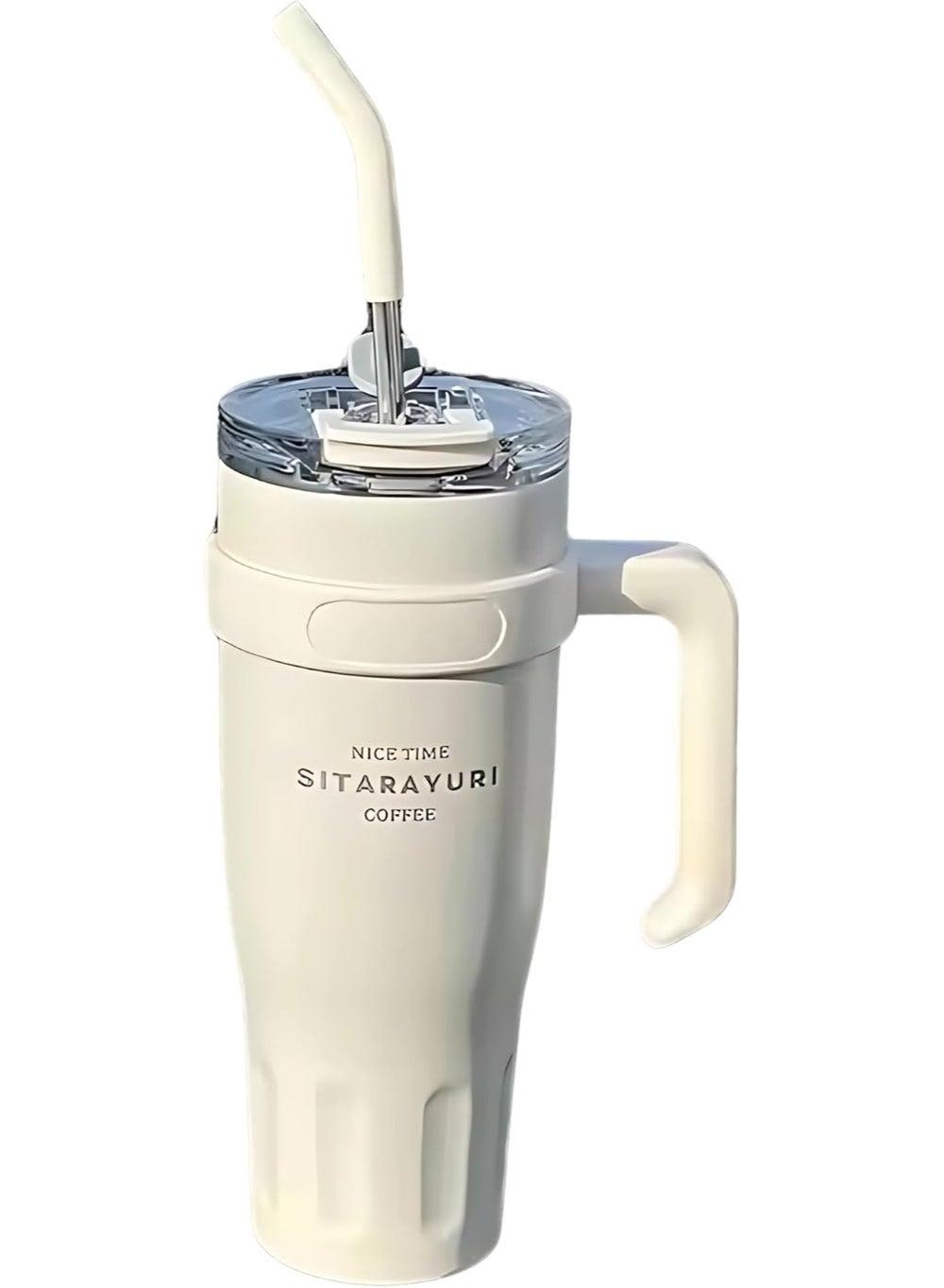 40oz Stainless Steel Tumbler White with Handle & Straw - Image 1