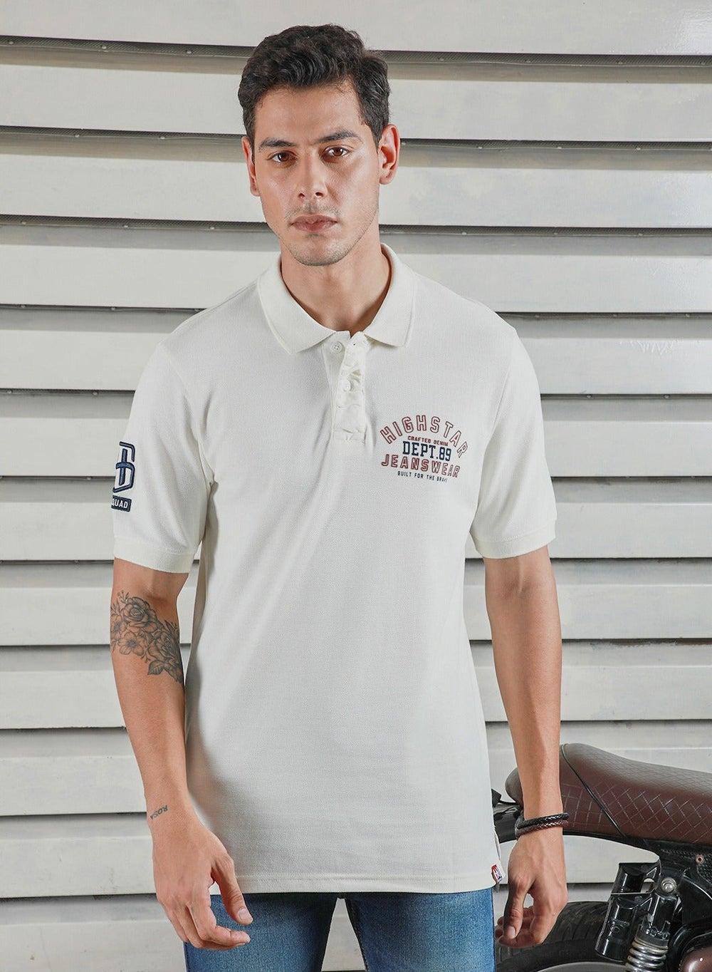 Off White Typographic Polo T-Shirt Hsmtss24122 - Image 1