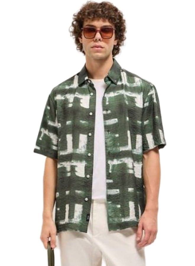 Men’s Green Abstract Button-Down Shirt – Versatile Style Essential - Image 1