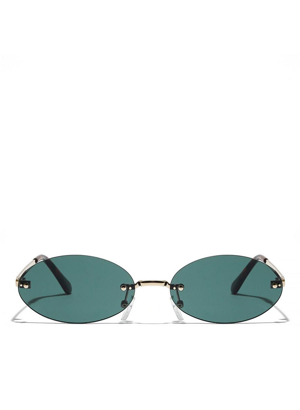 Jennifer Japanese Gold Oval Sunglasses Green Lens - Image 1
