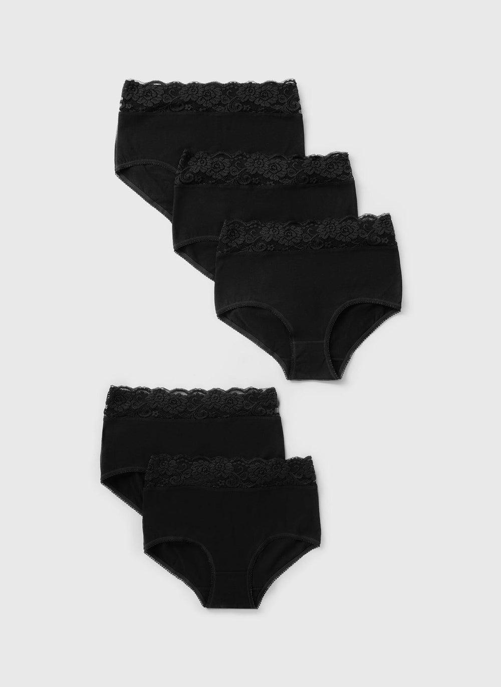 5 Pack Black Lace Trim Full Coverage Knickers - Image 1