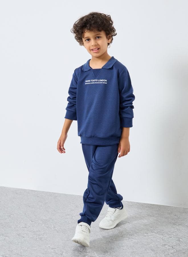 Styli Toddler Boys Navy Slogan Sweatshirt Jogger Set - Image 1