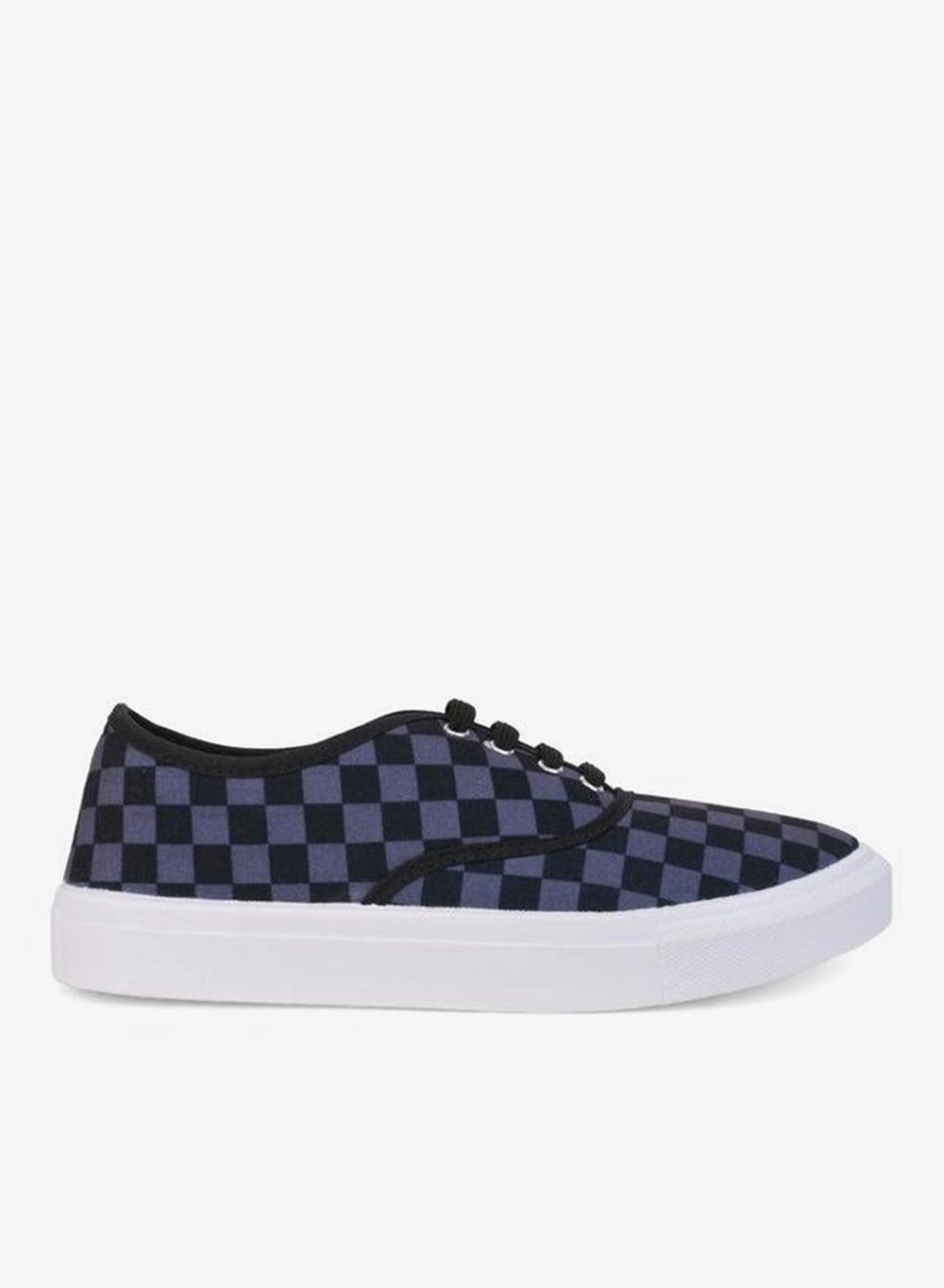 Styli Checkerboard Canvas Lace-Up Sneakers 7009776901Black - Image 1